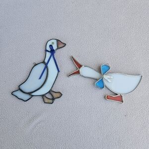 VTG Duck Stained Glass Suncatcher Country White Bow Bird Country Farm Hanging